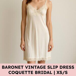 Baronet Vintage Nylon Lace Slip Dress Coquette Cottagecore Bridal White XS/S